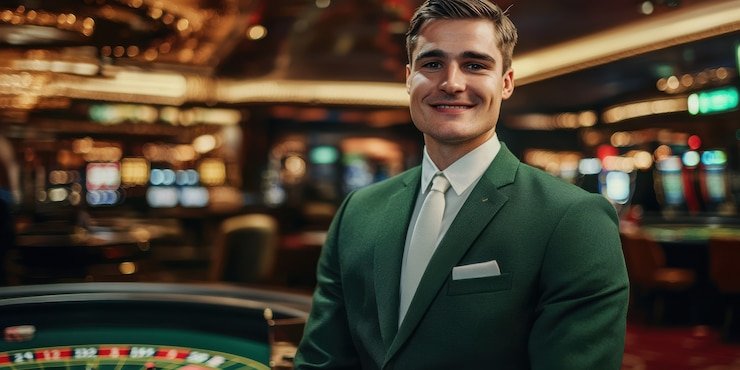 Dealer profesional kami dealer menampilkan kartu di studio gacorbos